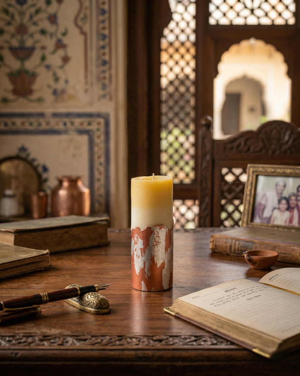 Fragnam Copper Luxe Pillar Candle with a smooth, metallic copper finish and classic cylindrical shape.