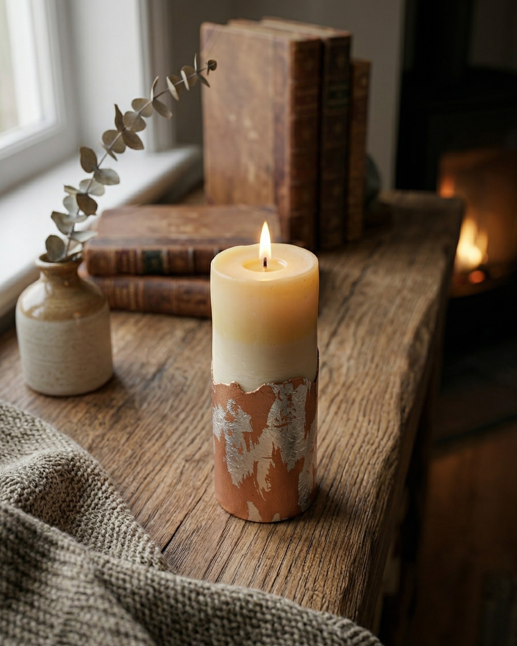 Fragnam Copper Luxe Pillar Candle with a smooth, metallic copper finish and classic cylindrical shape.