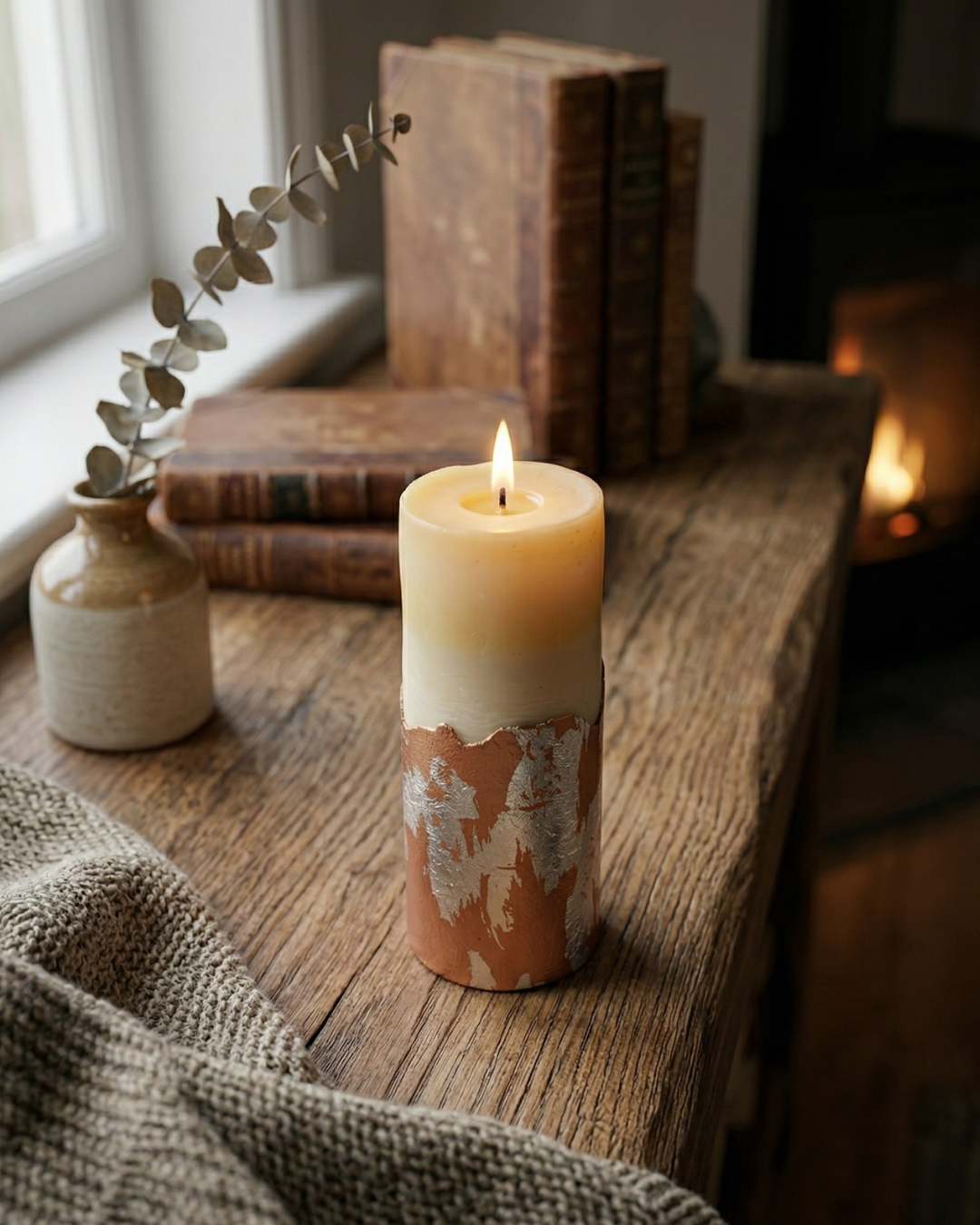 Fragnam Copper Luxe Pillar Candle with a smooth, metallic copper finish and classic cylindrical shape.