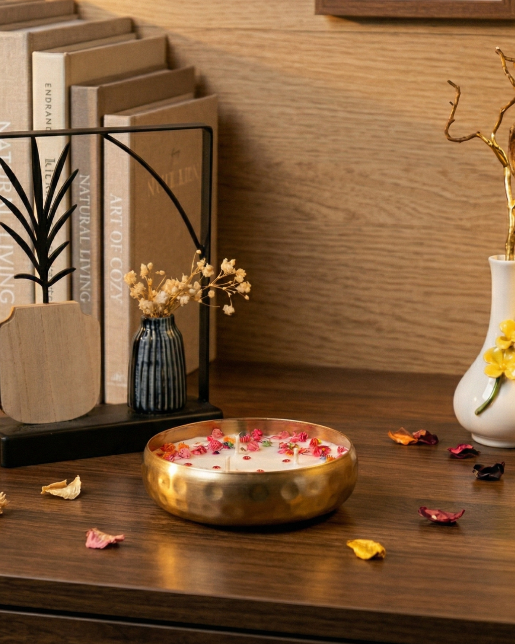 Hammered brass glow urli by Fragnam featuring a rounded, textured surface ideal for decorative or aromatic uses.