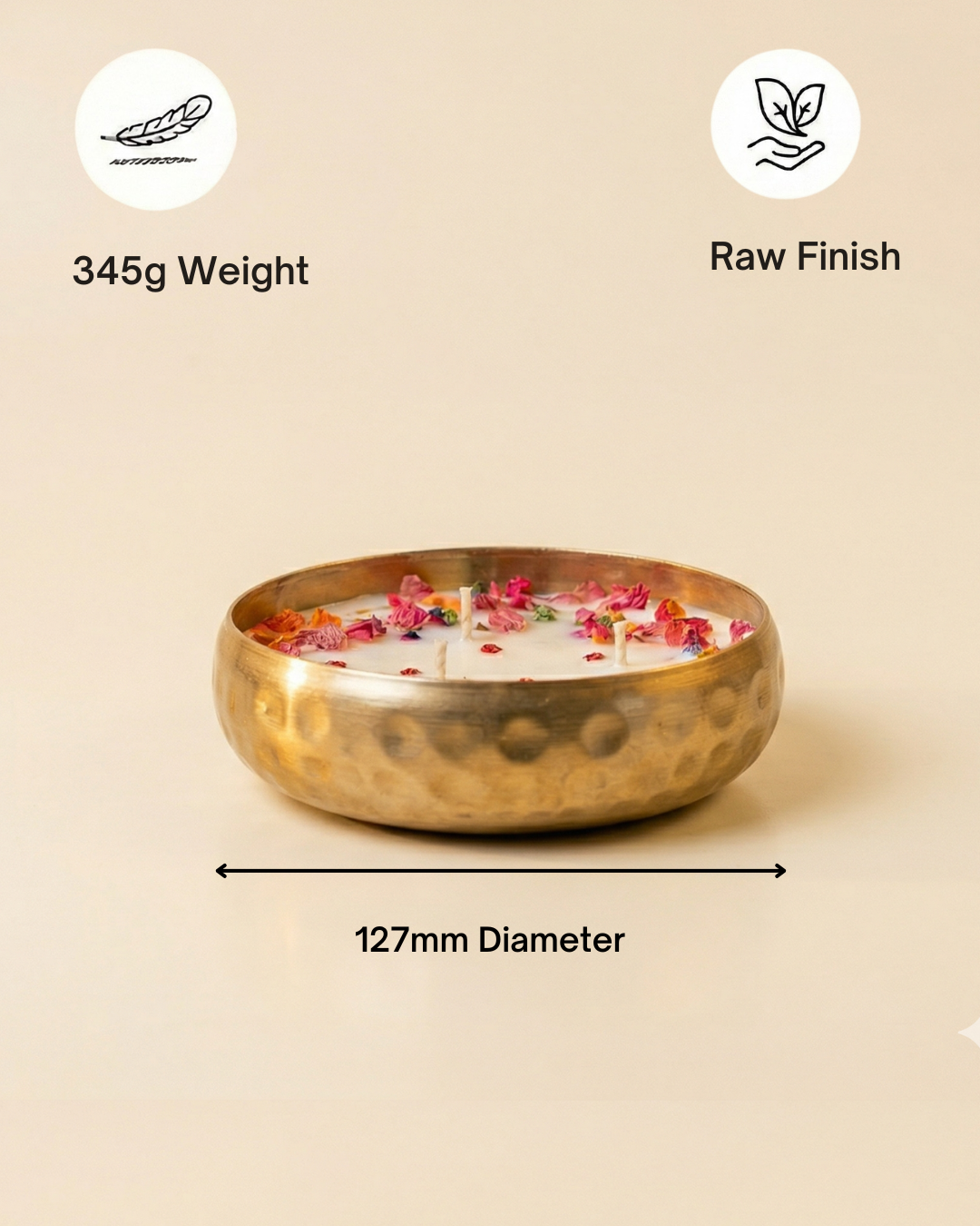 Hammered brass glow urli by Fragnam with a rounded, textured surface and a polished finish, perfect for decorative or functional use.