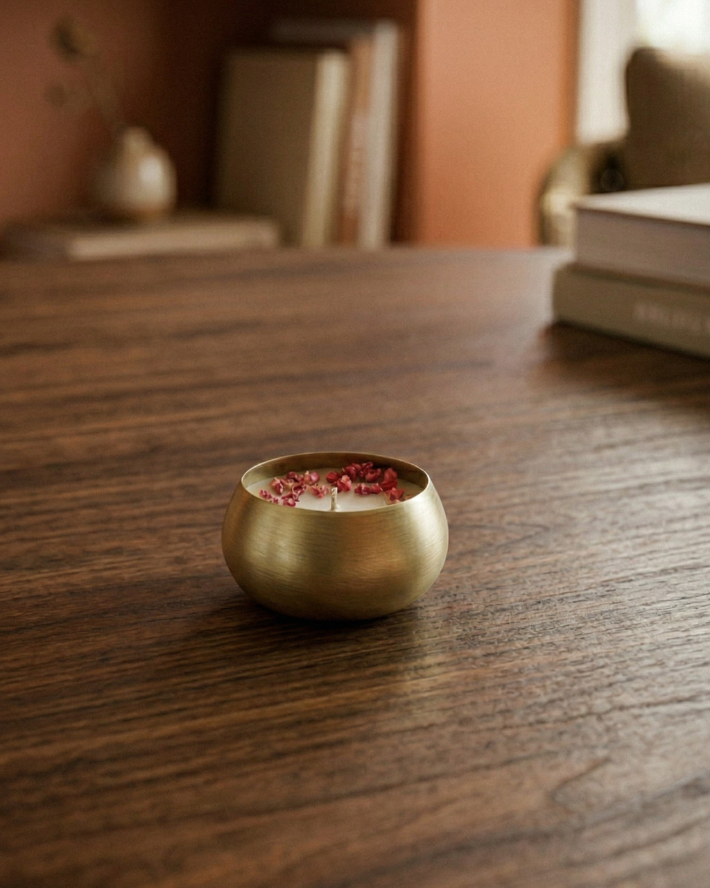 Fragnam Fragnam Mini Brass Aura Candle with decorative brass base and white candle wick for ambient lighting.