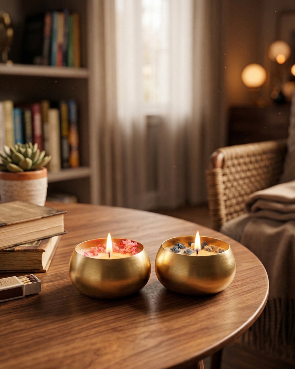 Mini brass aura candle by Fragnam with a sleek, polished finish and a small flame, perfect for ambient lighting.
