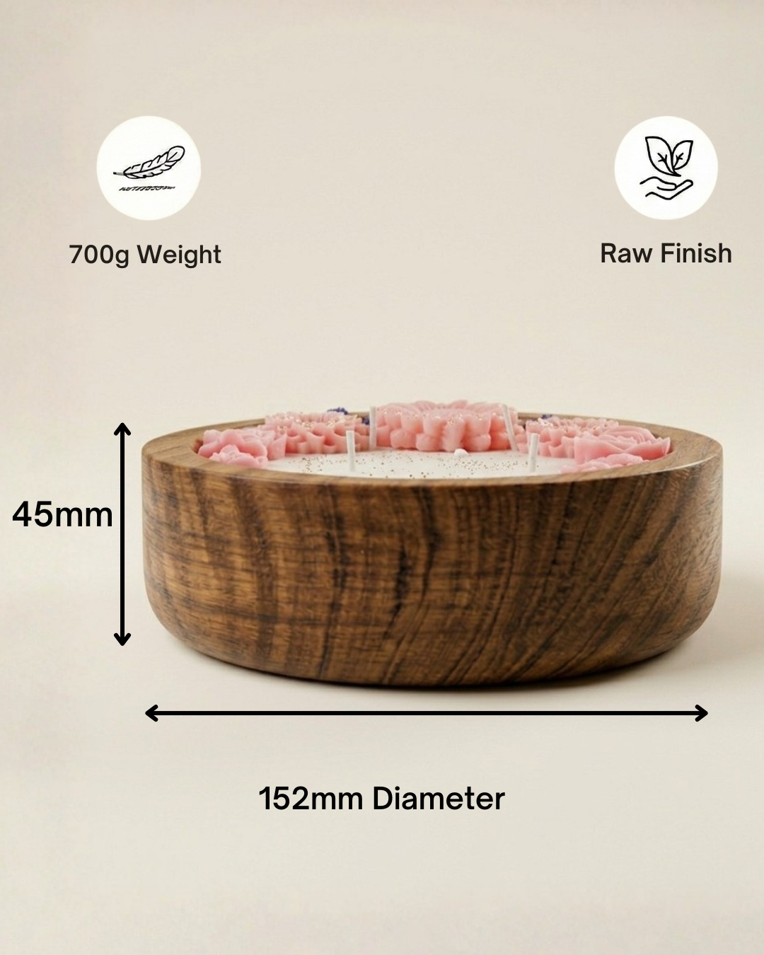 Fragnam Sheesham Luxe Urli Candle featuring a carved wooden bowl with a candle inside for decorative home lighting.