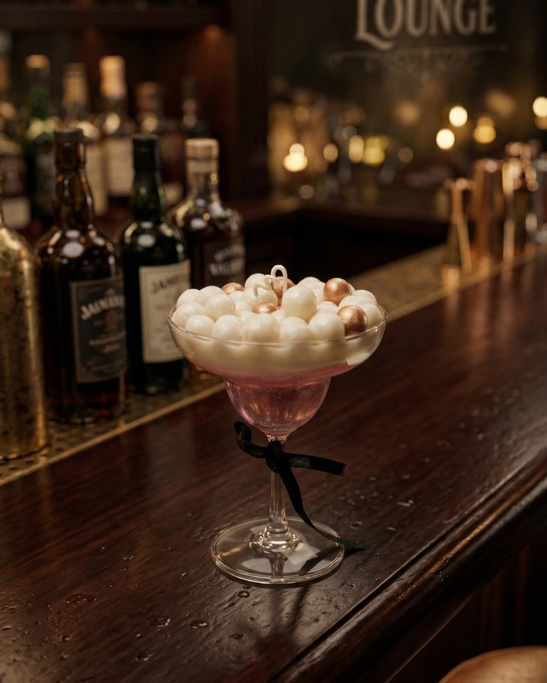 Fragnam Margarita Pearl Wine Candle with elegant pearl accents in a glass container, ideal for decorative lighting and ambiance.