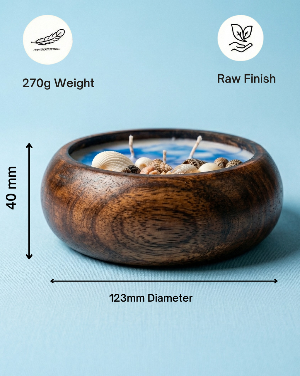 Fragnam Ocean Calm Wooden Urli Candle with carved wooden base and calming ocean-inspired design, perfect for home decor.