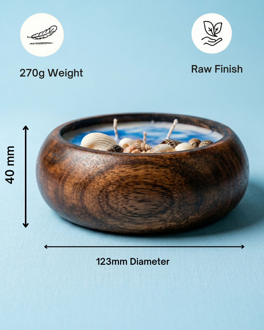 Fragnam Ocean Calm Wooden Urli Candle with carved wooden base and calming ocean-inspired design, perfect for home decor.