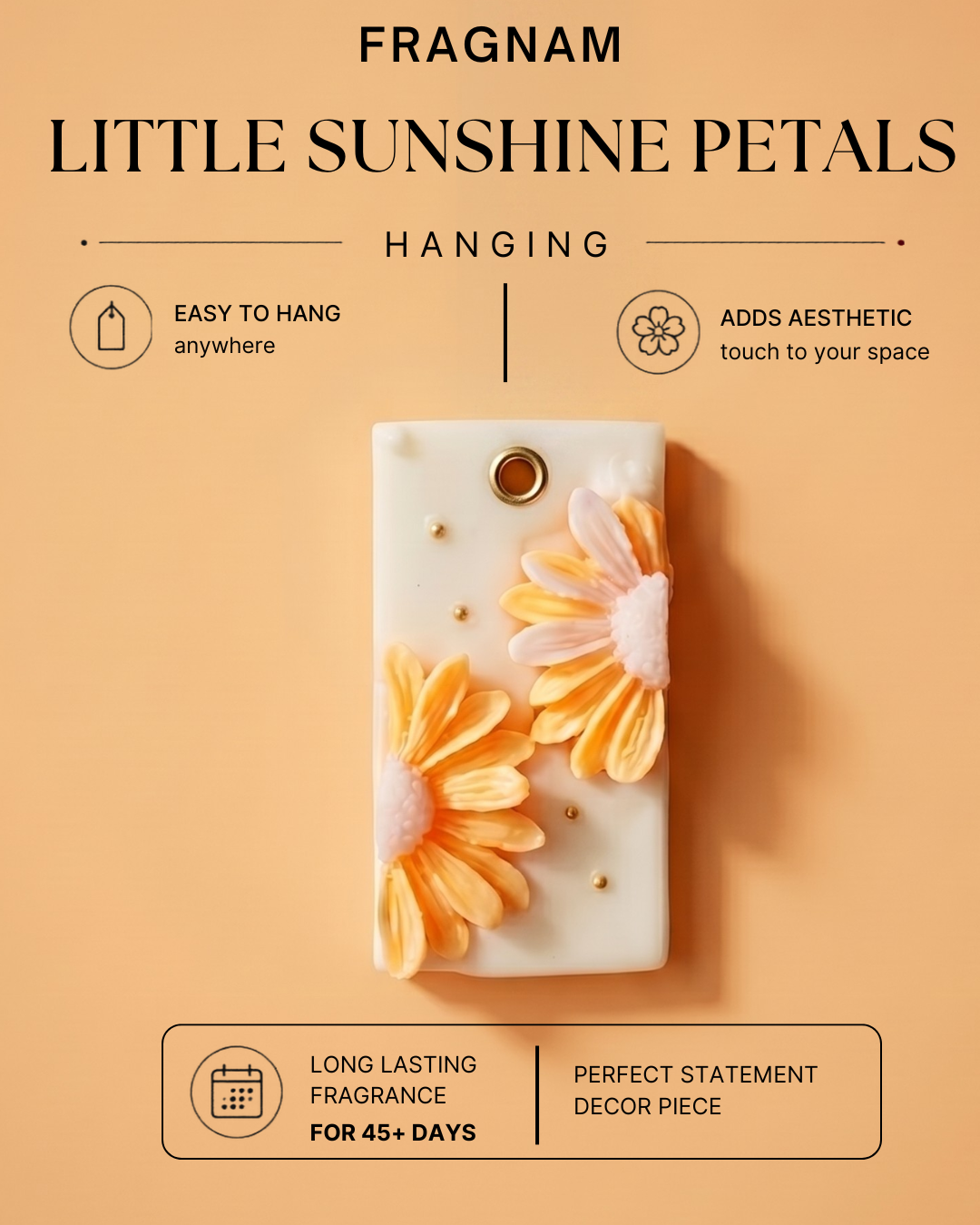 Fragnam Little Sunshine Petals Hanging decoration with colorful fabric petals and string for home or garden decor.