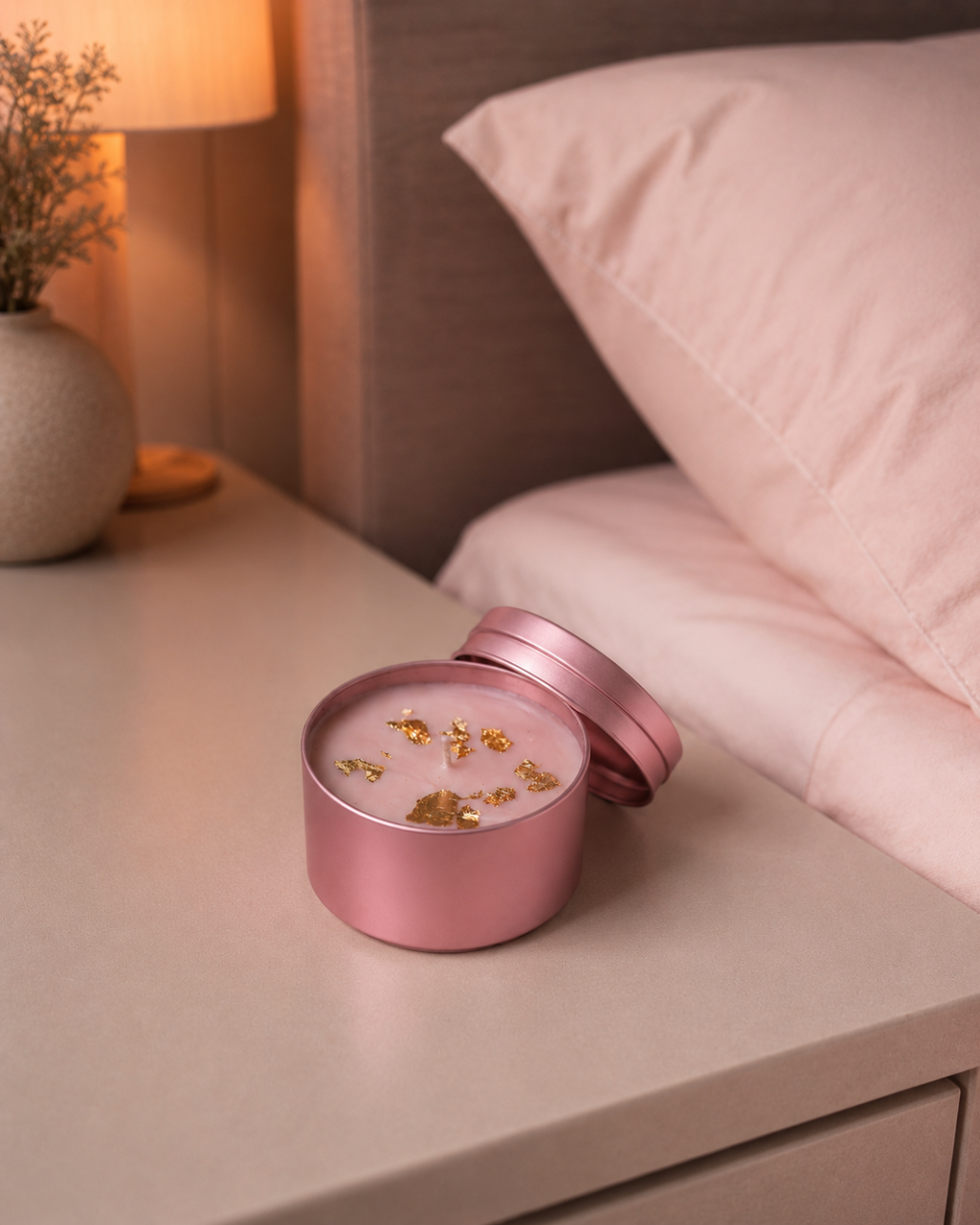 Fragnam Rose Gold Candle with a sleek metallic finish and elegant design, perfect for home decor and ambient lighting.
