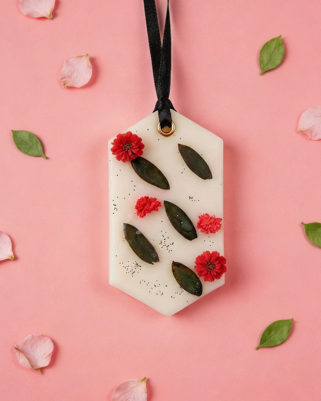 Fragnam floral botanical wax hanging decoration with vibrant flower and leaf designs, ideal for home or garden decor.