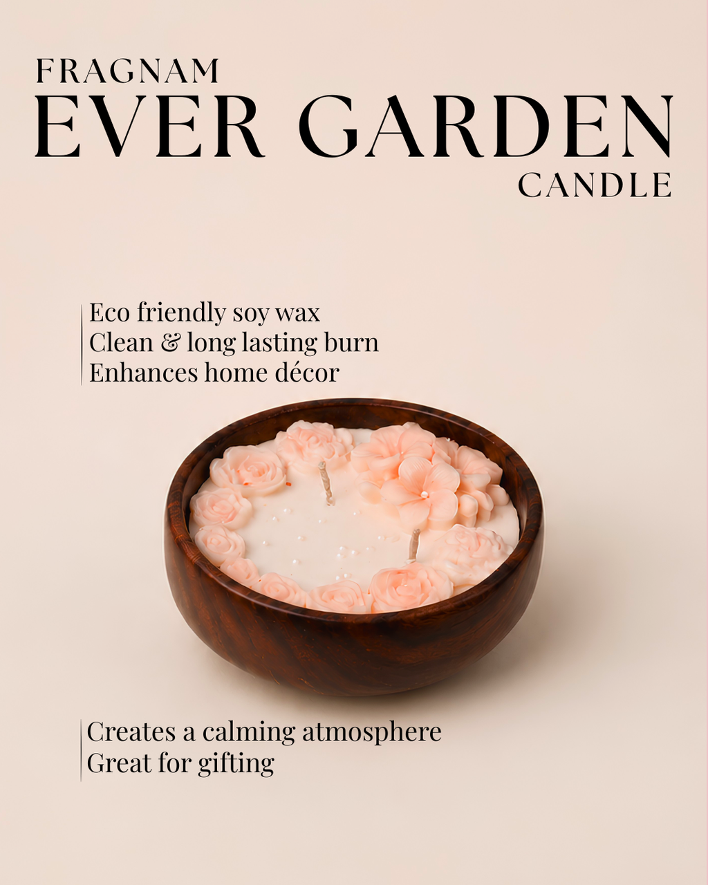 Fragnam Ever Garden Candle with floral design in a glass jar, perfect for home decor and ambient lighting