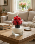 Fragnam Crimson Tulip Bloom Candle with vibrant red tulip-shaped wax and elegant floral design.