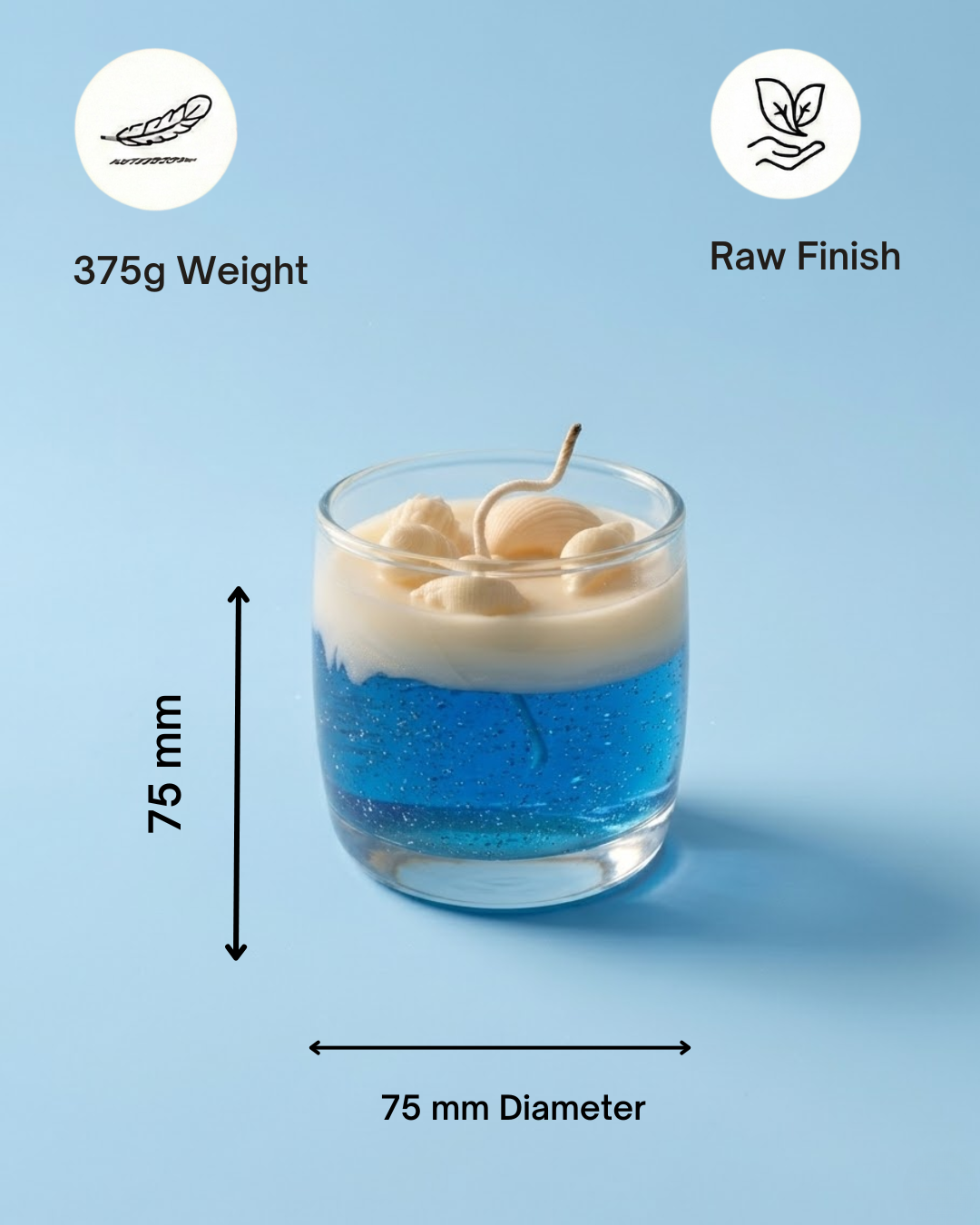 Fragnam Ocean Glass Glow Candle with a clear glass container and a lit candle inside, emitting a soft glow.