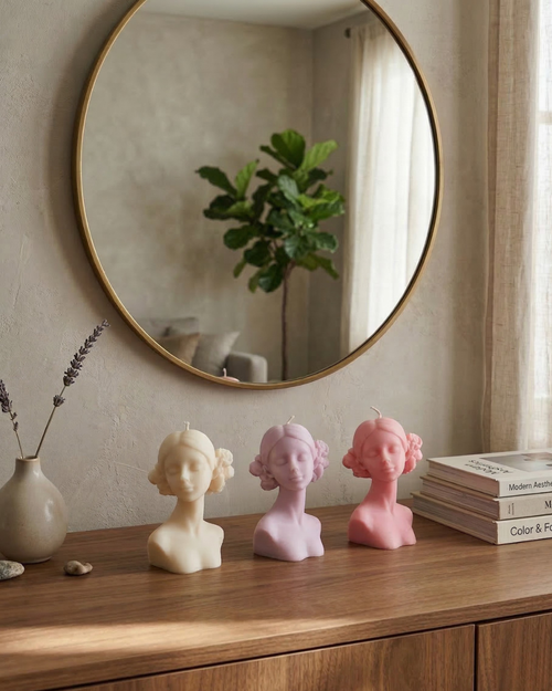 Fragnam Blooming Lady Sculpt Candle with intricate floral design in soft pastel colors.