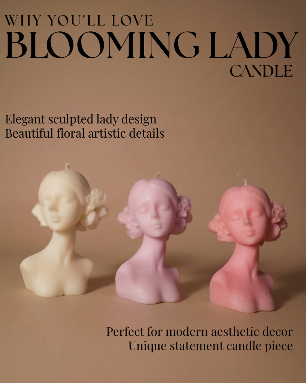 Fragnam Blooming Lady Sculpt Candle featuring a detailed floral design and elegant sculpted figure.
