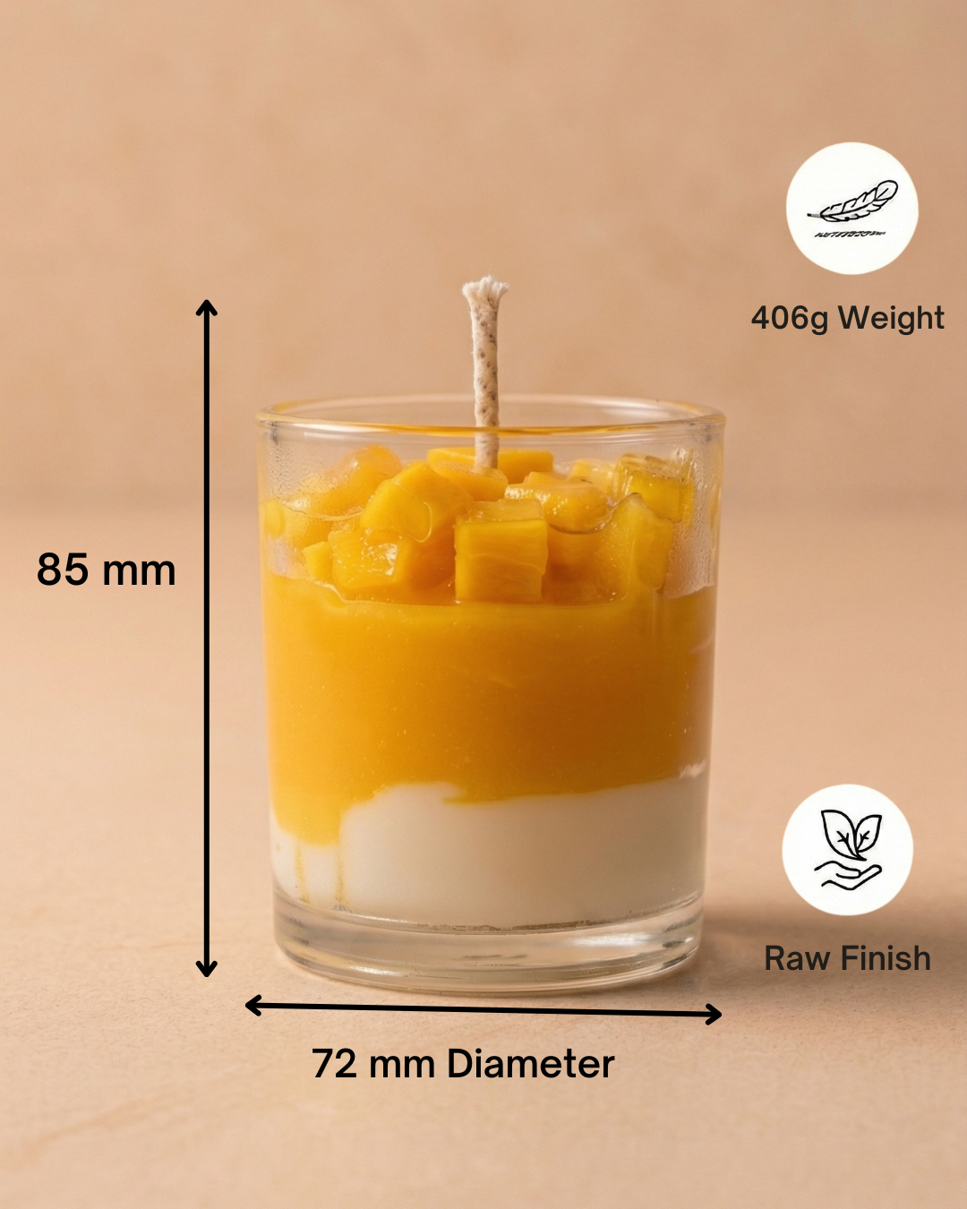 Fragnam Mango Bliss Candle with a white glass jar and tropical mango scent, decorative for home ambiance.