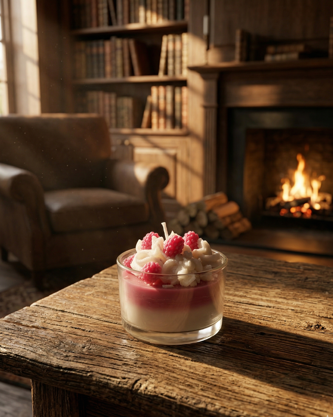 Fragnam Dessert Delight glass candle with creamy dessert-inspired design and elegant label, perfect for home decor.