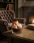 Fragnam Dessert Delight glass candle with decorative dessert-inspired design and soft lighting in clear glass container