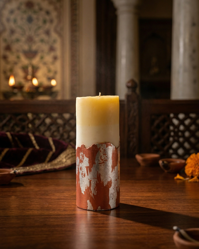 Fragnam Copper Luxe Pillar Candle with a sleek copper finish and elegant design for decorative or ambient lighting.