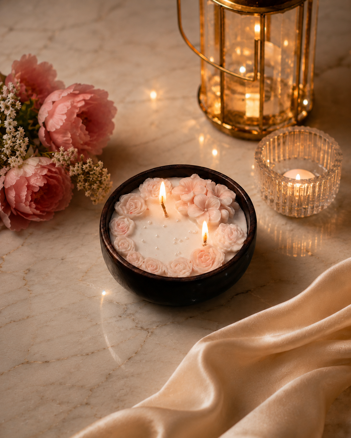 Fragnam Ever Garden Candle with floral design and warm glow, perfect for creating a cozy ambiance in any space.