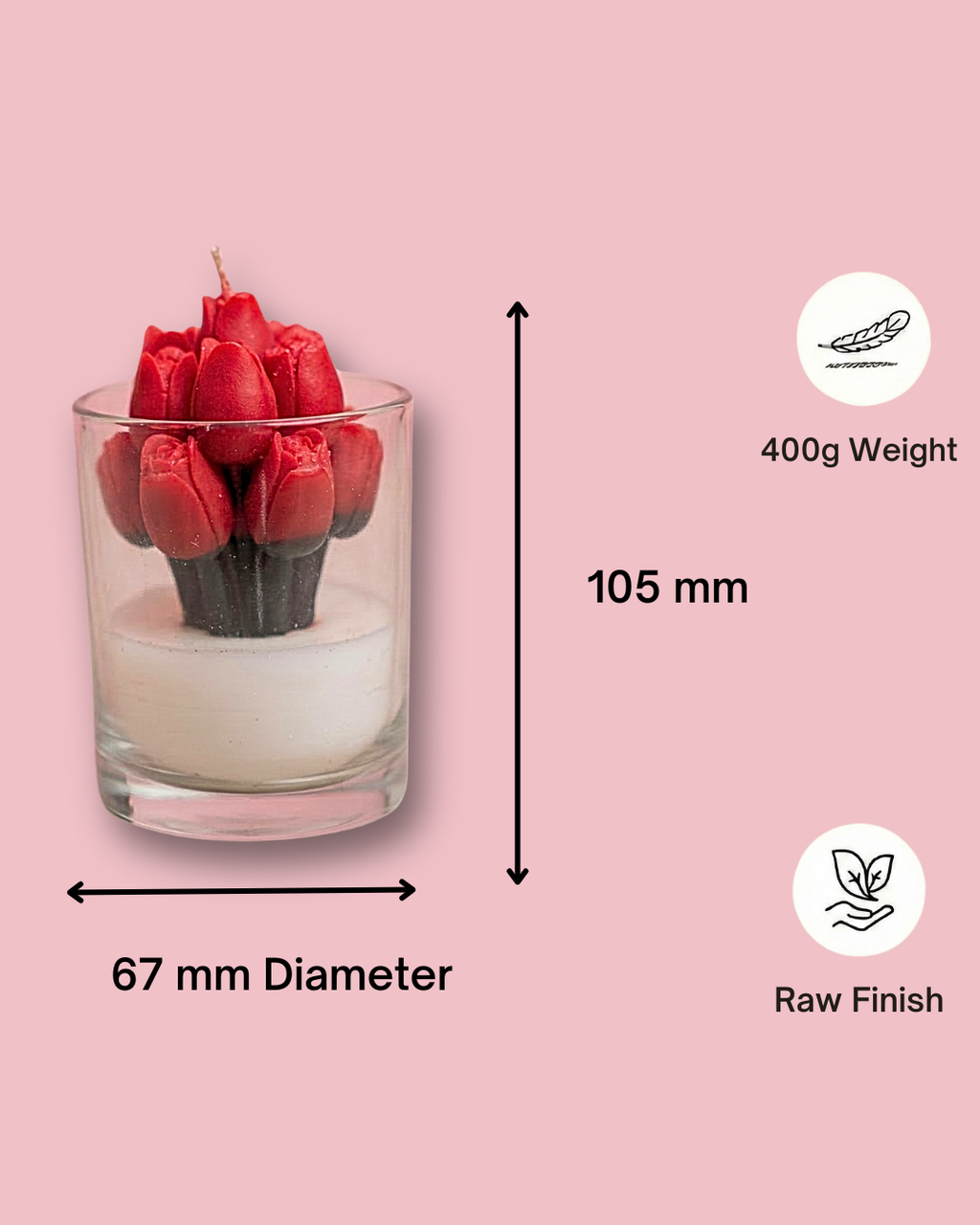 Fragnam Crimson Tulip Bloom Candle with vibrant red tulip design and elegant wax finish, 5 oz size.
