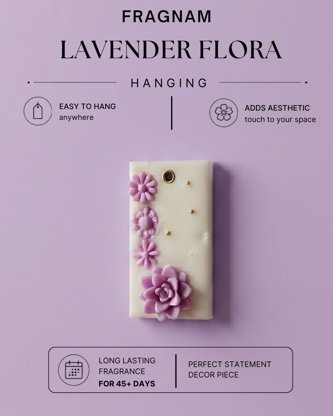 Fragnam Lavender Flora hanging air freshener with lavender floral design, ideal for home or car decoration and scent enhancement.