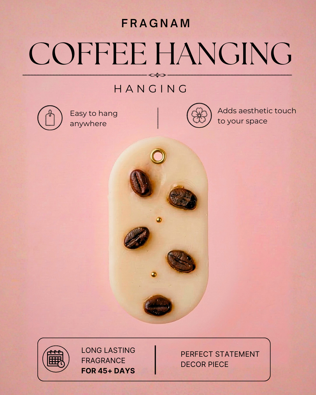 Fragnam Coffee Soy Hangings candle with coffee bean design and hanging string, natural coffee aroma, decorative and fragrant.